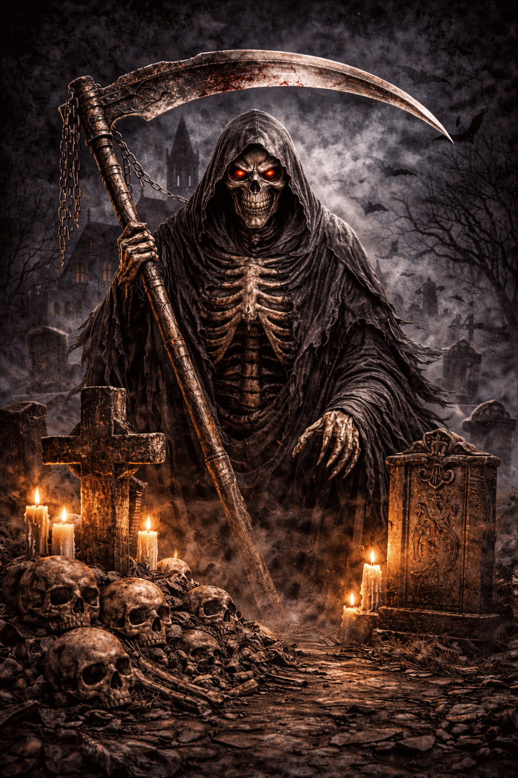 Grim Reaper Cemetery Sticker 3×4.5 Inch Skull Death Gothic Horror Vinyl Decal