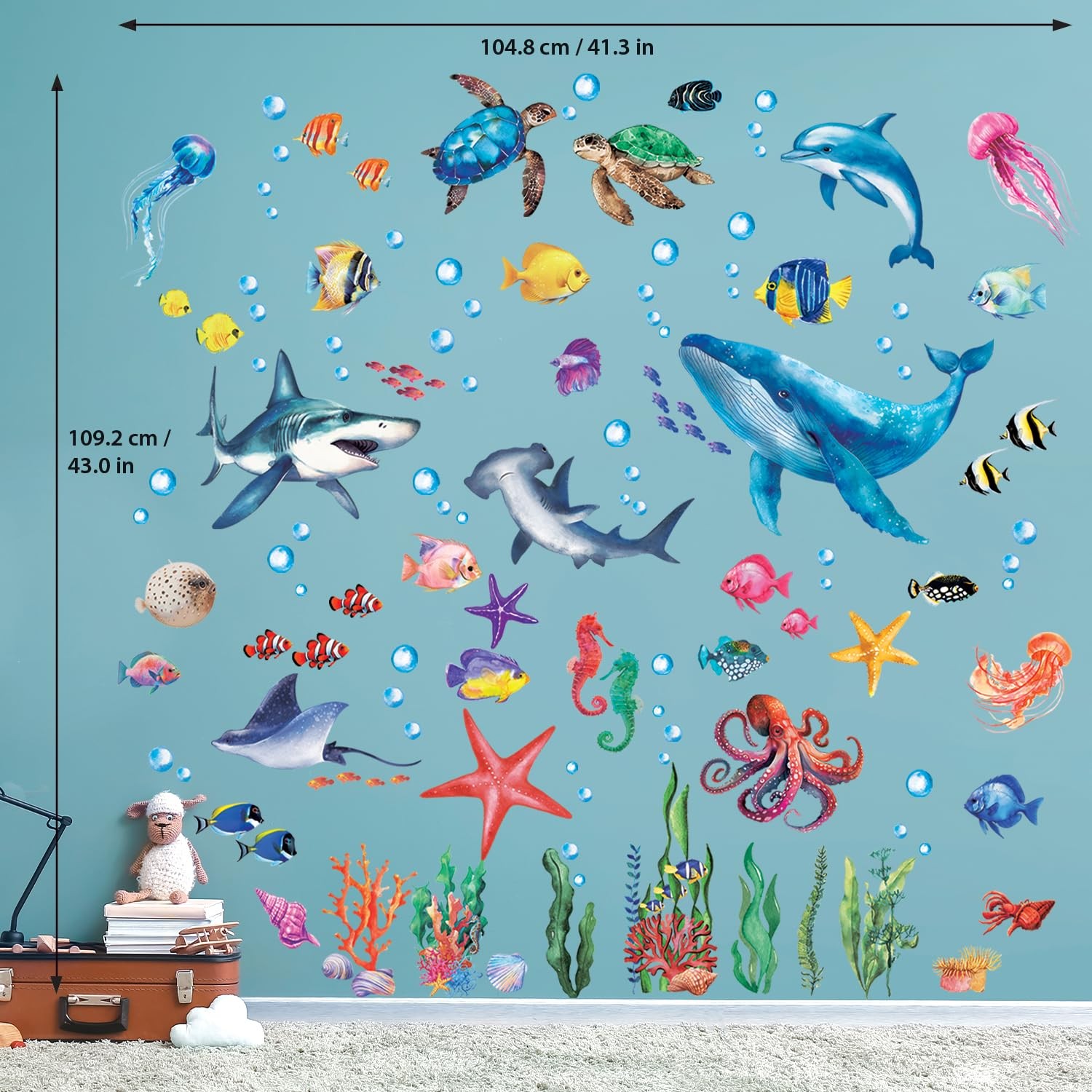 DS12-8078 Sea Animals Wall Stickers Decals Baby Boys Bedroom Fish décor Livin…