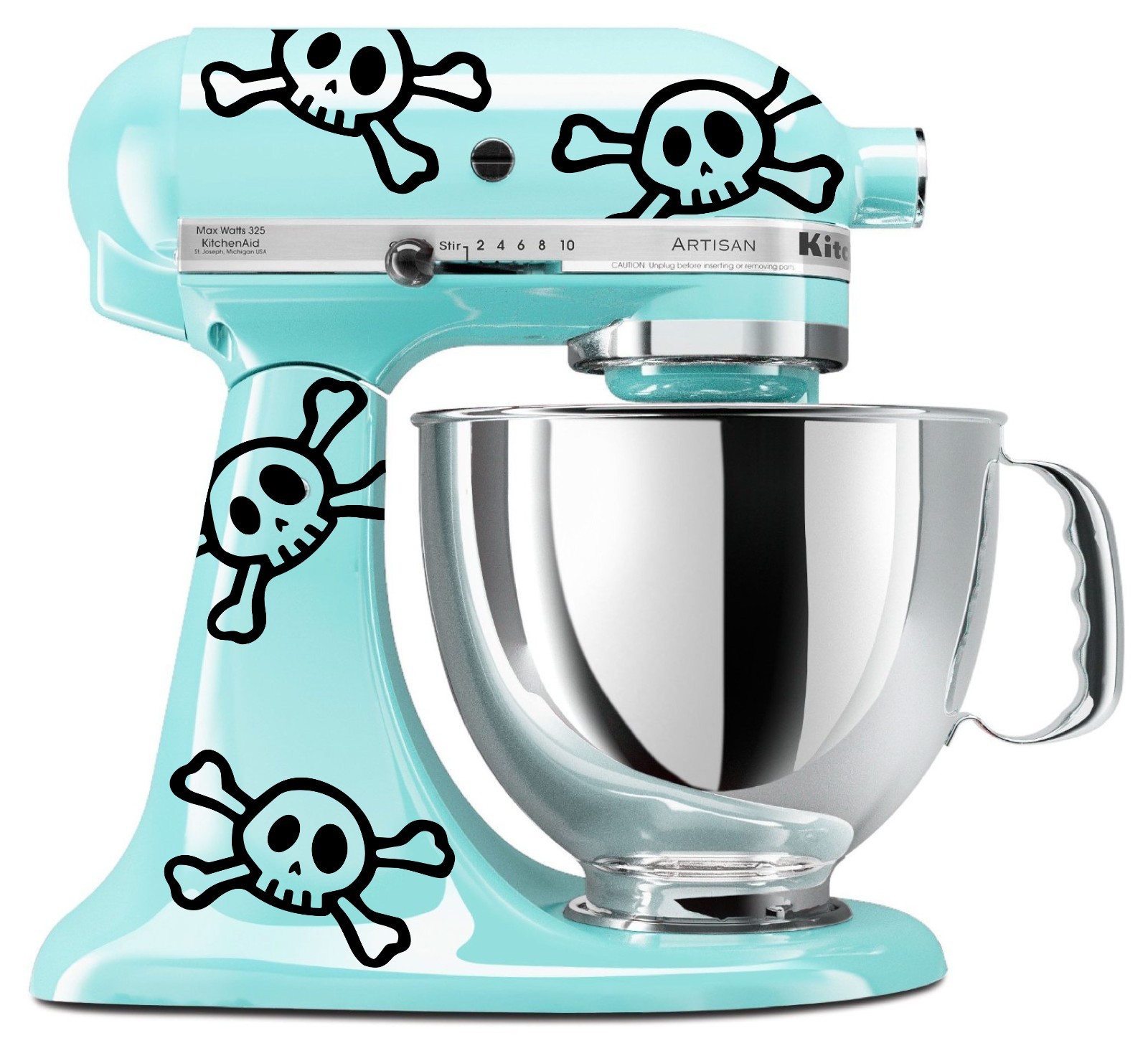 Skull & Crossbones Vinyl Decals for KitchenAid Mixer: Set of 8