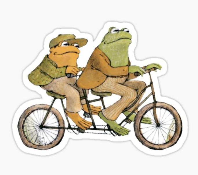 Frog and Toad ~ 2" Vinyl Sticker ~ Biking and Chilling to the max