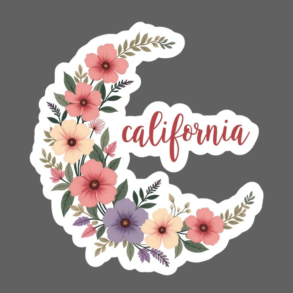 California Floral State Sticker Vinyl Decal Wildflower Botanical Art