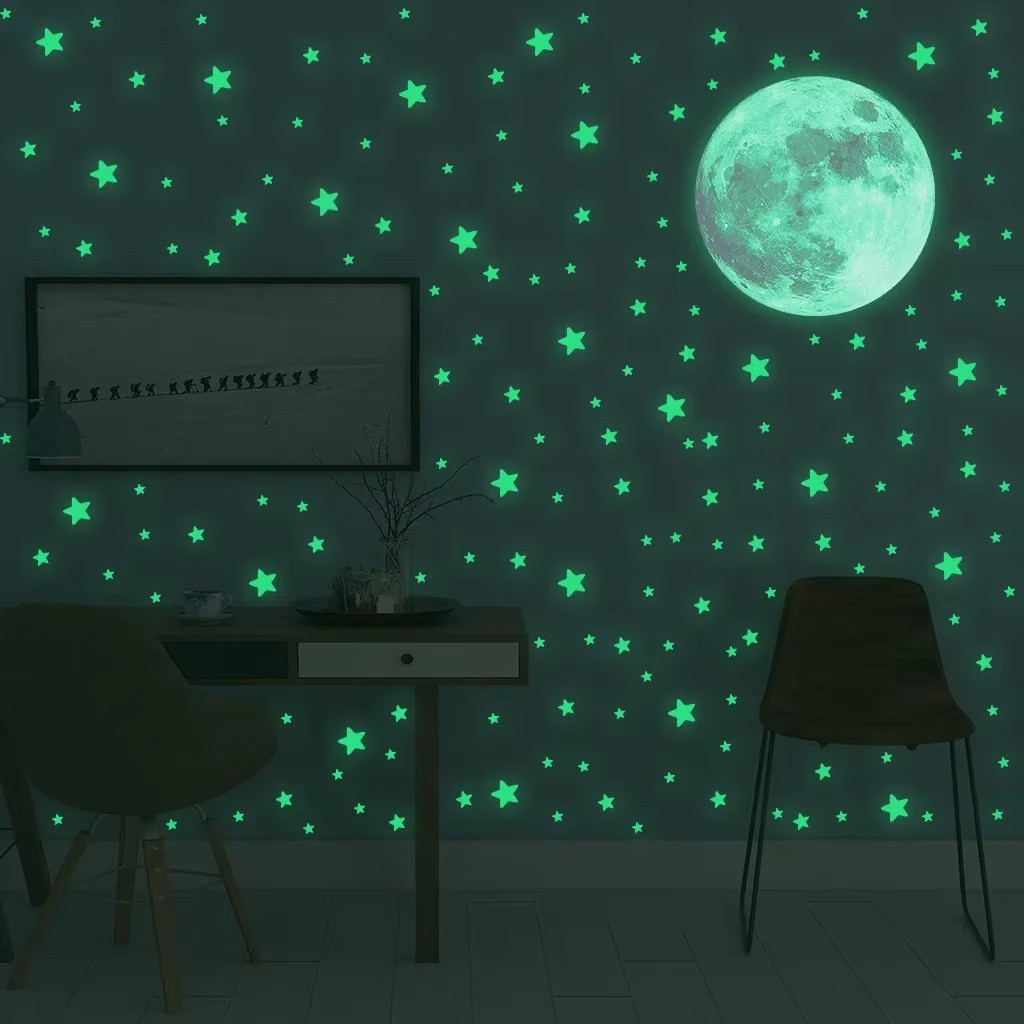 103PCS Glow in the Dark Moon Stars Wall Stickers Kids Bedroom Ceiling