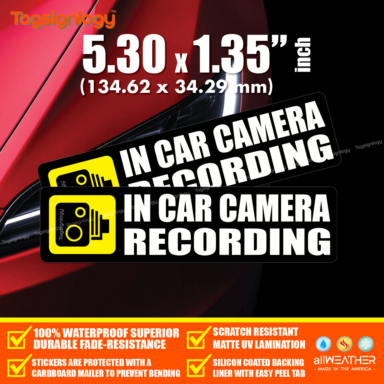 (2 pcs) In Car Camera Recording Dash Cam on Board Bumper Body Waterproof Sticker