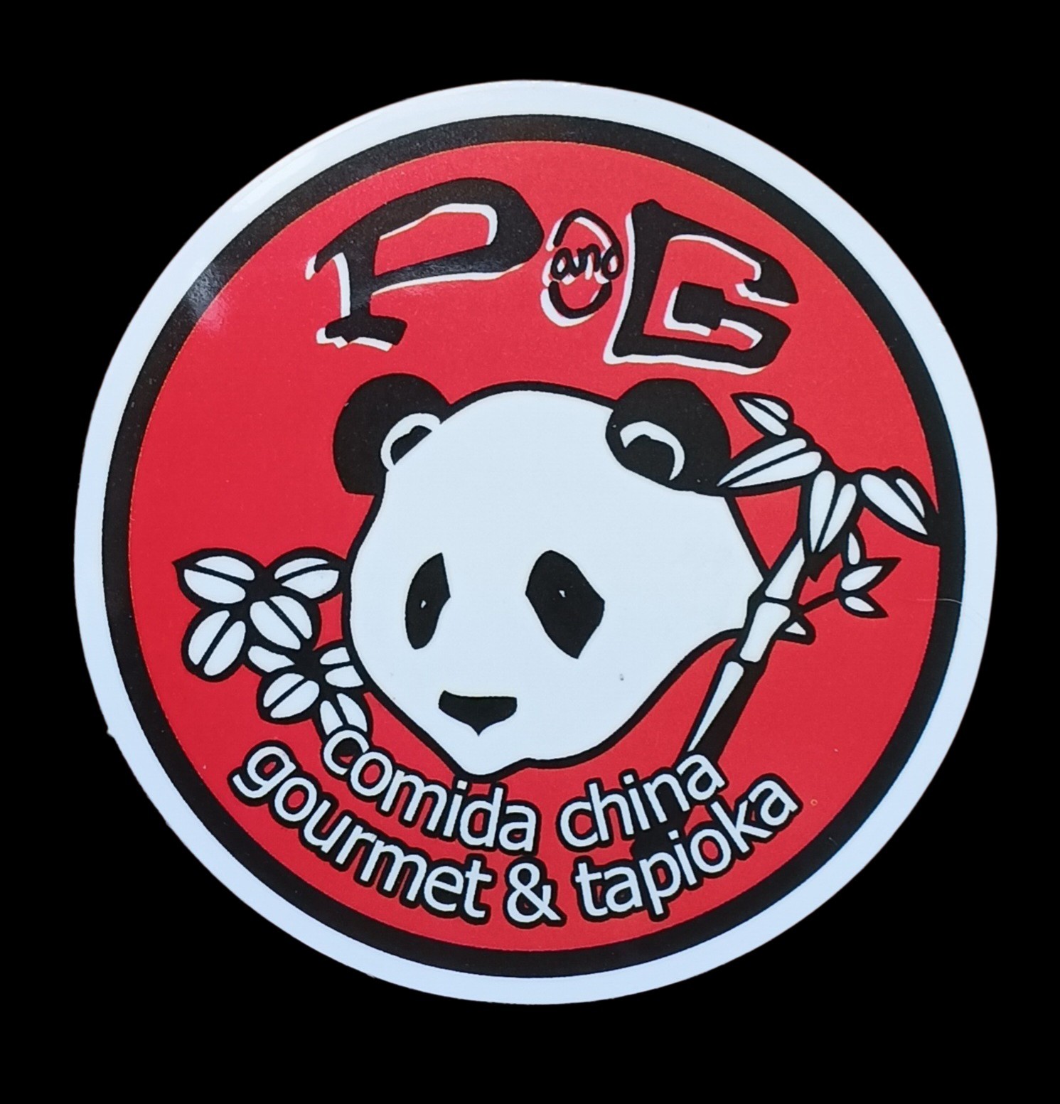 P And G Comida China Panda Logo Vinyl Sticker 2.5in Round Gourmet Tapioka