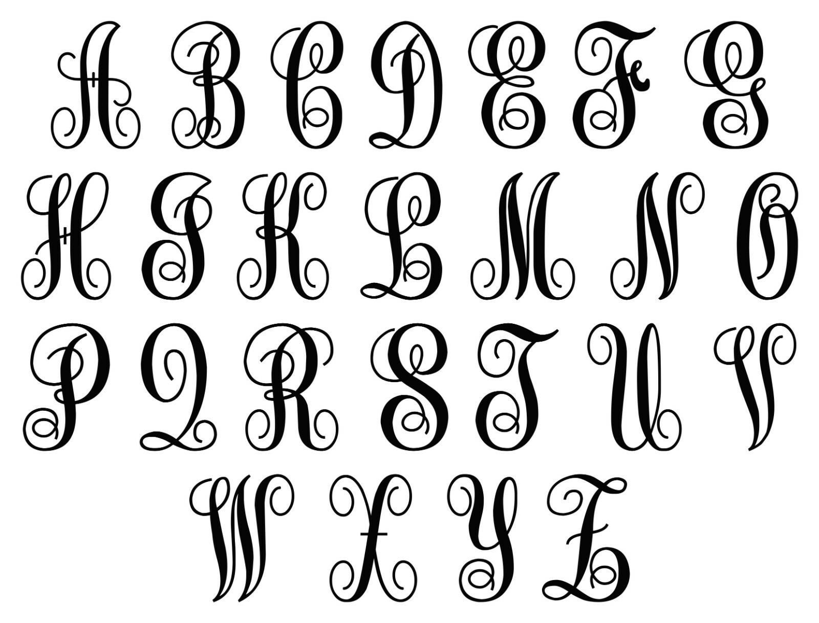 Monogram Letter Vinyl Decal – Script Scroll Family Name – Die Cut Sticker