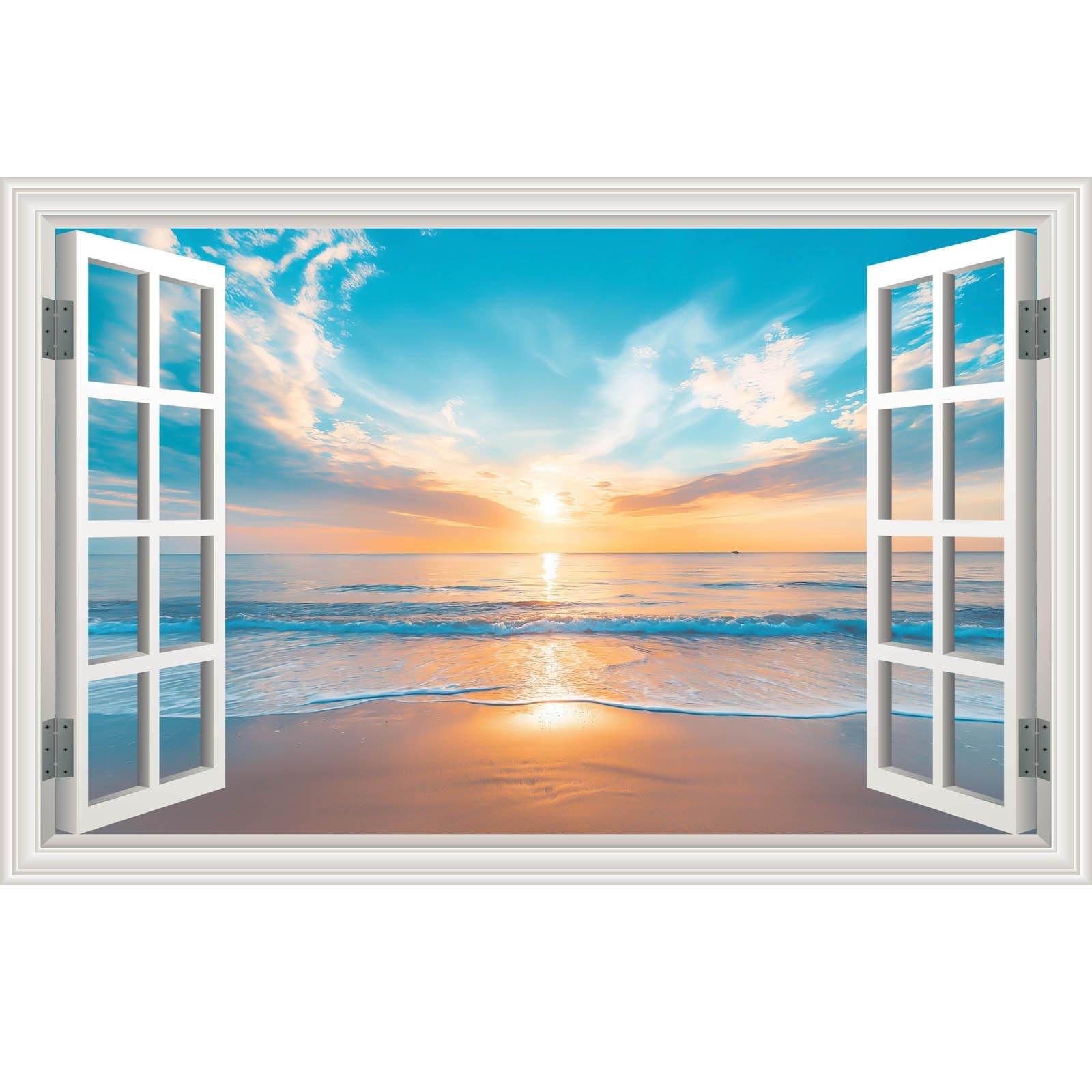 Fake Window Wall Decal Summer Ocean Beach Seascape Faux Window Poster Sticker…