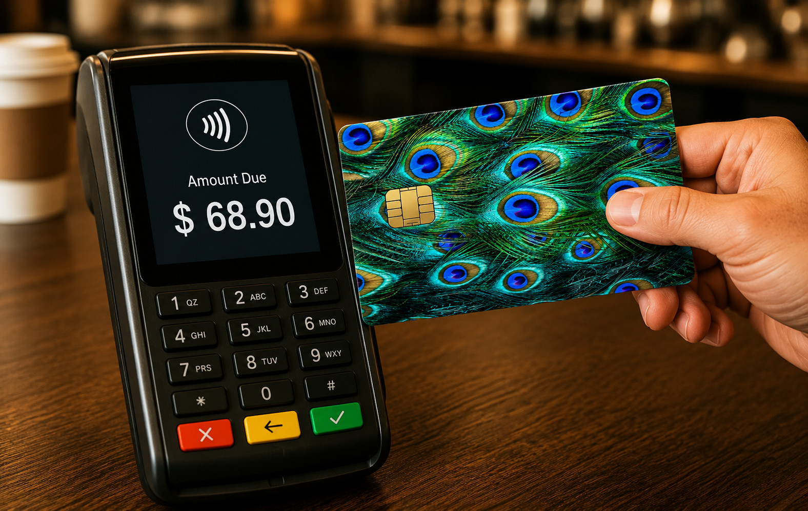 Elegant Peacock Feather Debit Card Skin Exotic Bird Vinyl Wrap