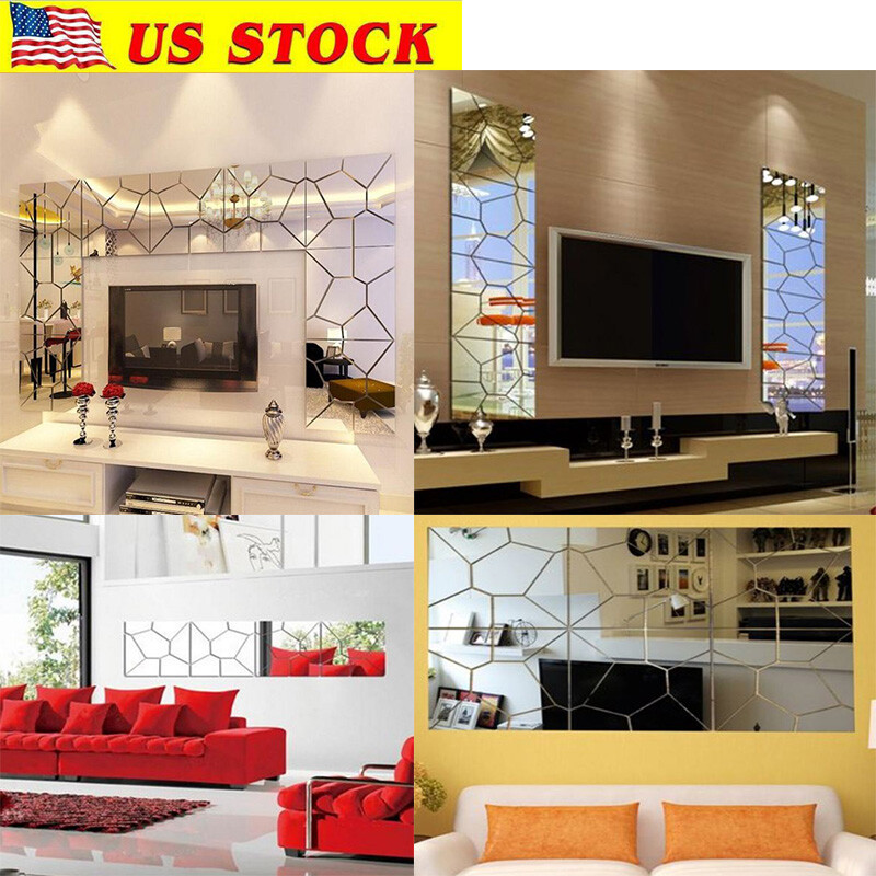 18*18cm 3D Acrylic Modern Mirror Decal Art Mural Wall Sticker Home Decor