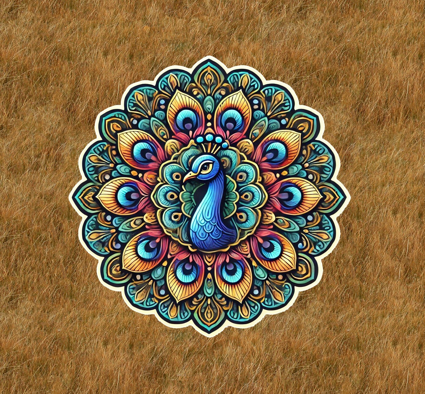 Beautiful peacock in a mandala design sticker decal – many sizes available
