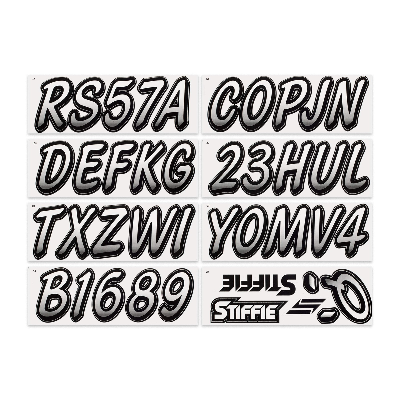 STIFFIE Whipline White/Black 3" Boat & PWC Registration Decals • Numbers Letters