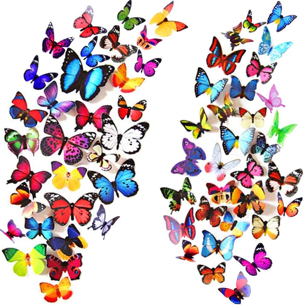 80 PCS Butterfly Wall Stickers Waterproof Removable Reusable Home Bedroom Decor