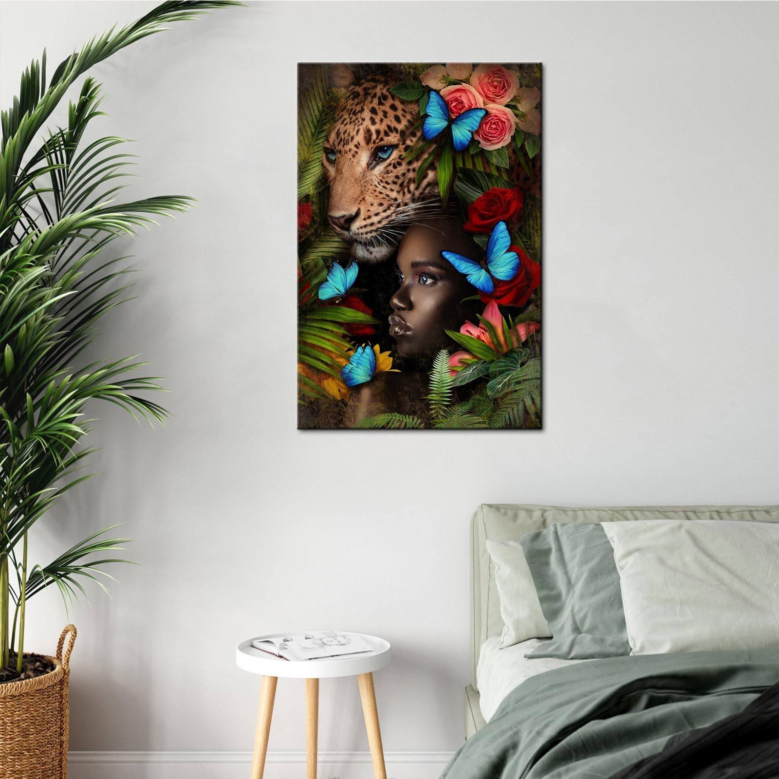 Conipit Jungle Pictures Wall Art Leopard Safari Animal Canvas Black Girl Artw…