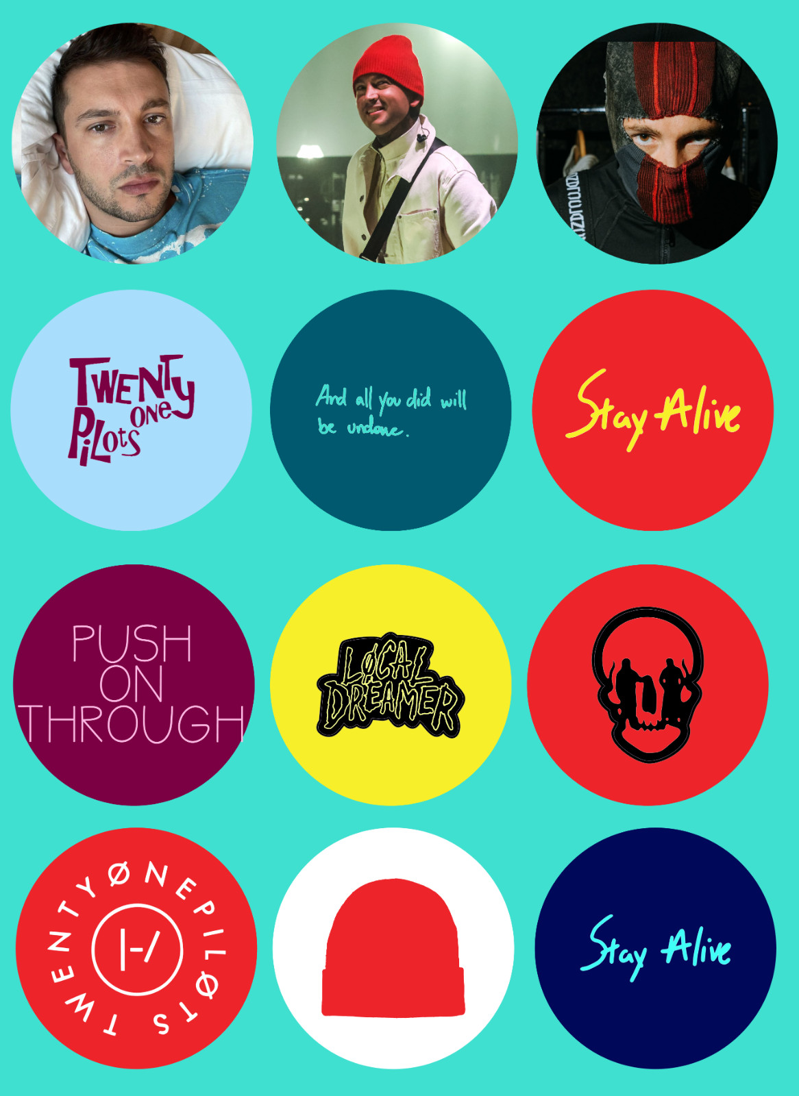 Twenty One Pilots sticker sets, Water Resistant, easy peel, 2-3", 12 Sets