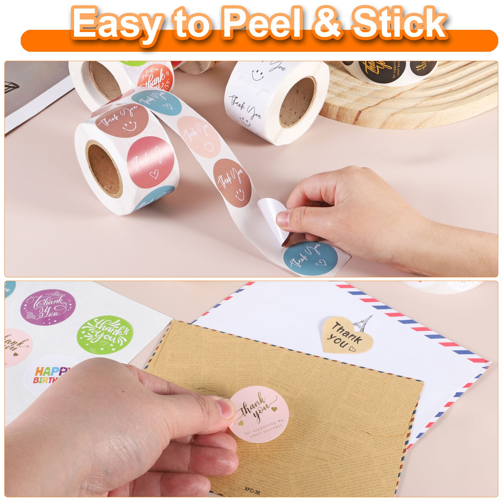 500 Pcs Thank You Stickers, 1.5" Self Adhesive Round Pink Style Q