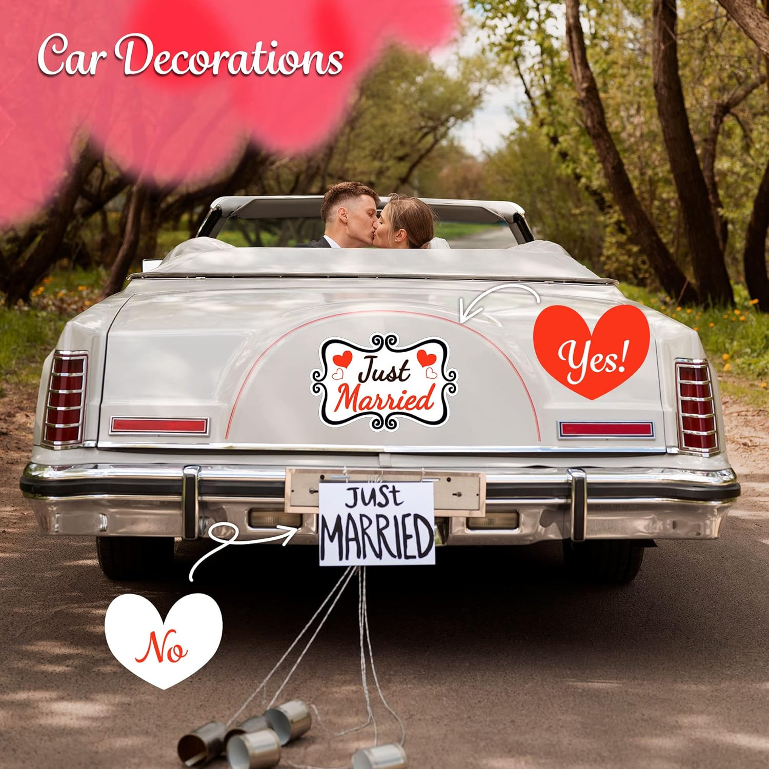 Wedding Car Magnet Decals, 12×8 Removable & Reusable, 2-Pack Decorations