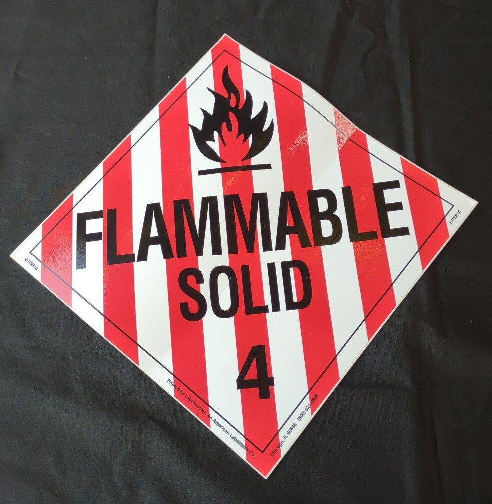 10 Pack FLAMMABLE SOLID Sticker Sign Decal 10 3/4 X 10 3/4" Red White Black