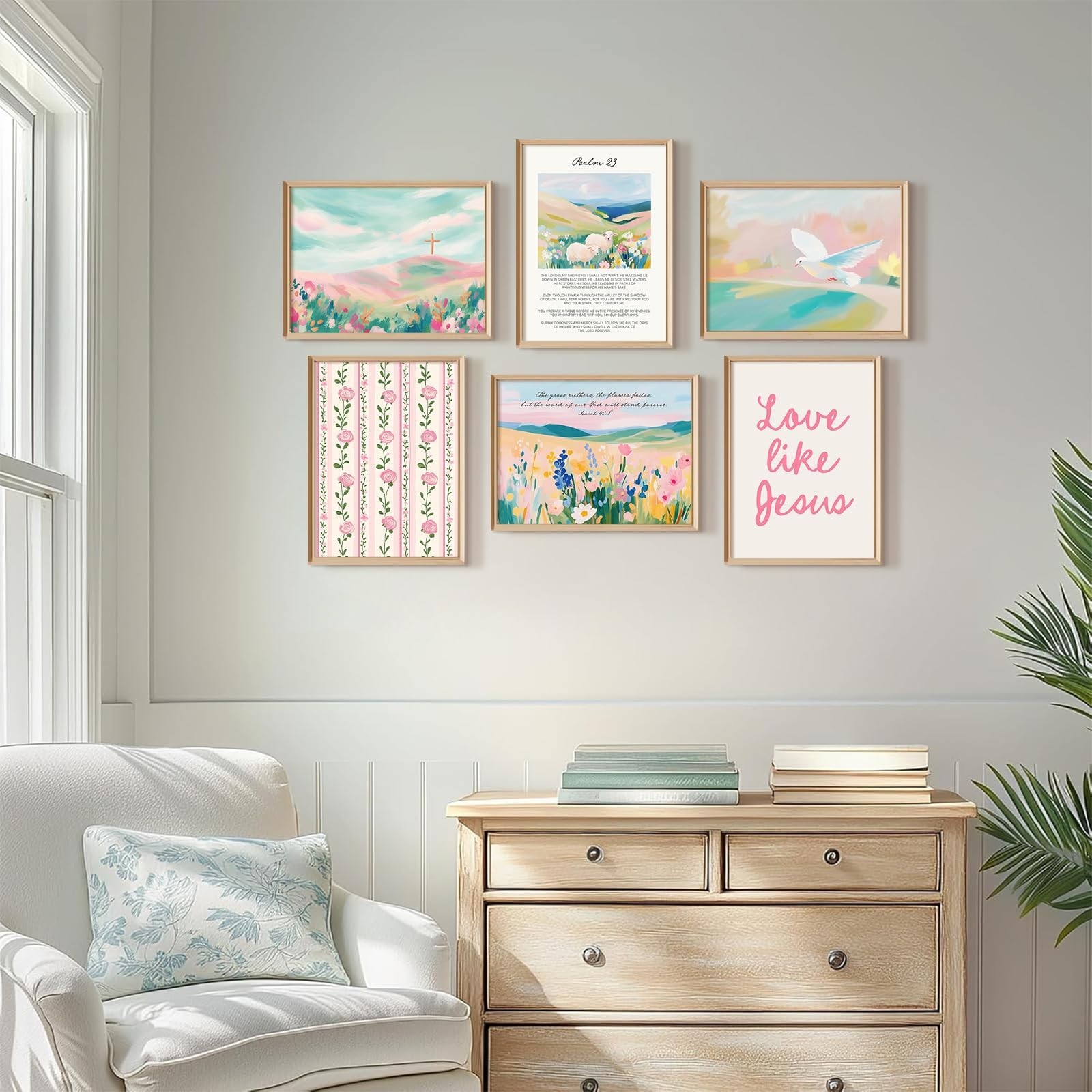 Pastel Pink Christian Wall Art Bible Verse Preppy Canvas Wall Decor Girl Tren…