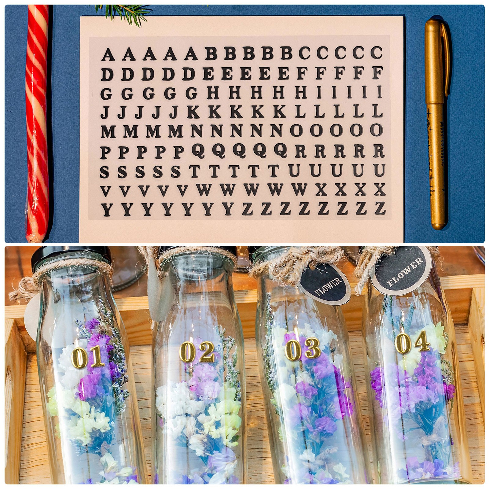 10 Sheets Alphabet Letter Sticker Silver Upper Lower a to Z Self Adhesive