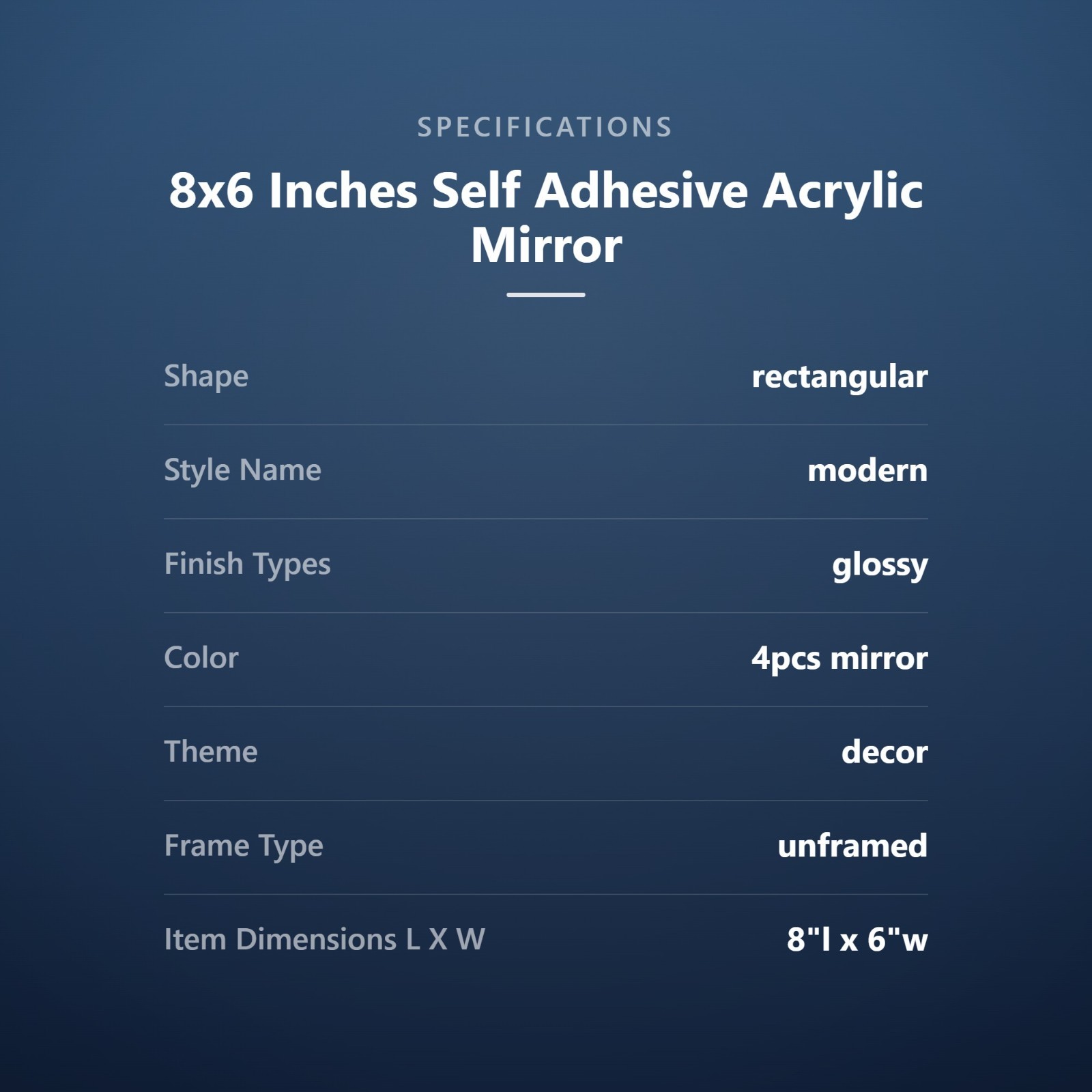 8×6 Inches Self Adhesive Acrylic Mirror Tiles 0.2mm Waterproof Flexible Mirro…