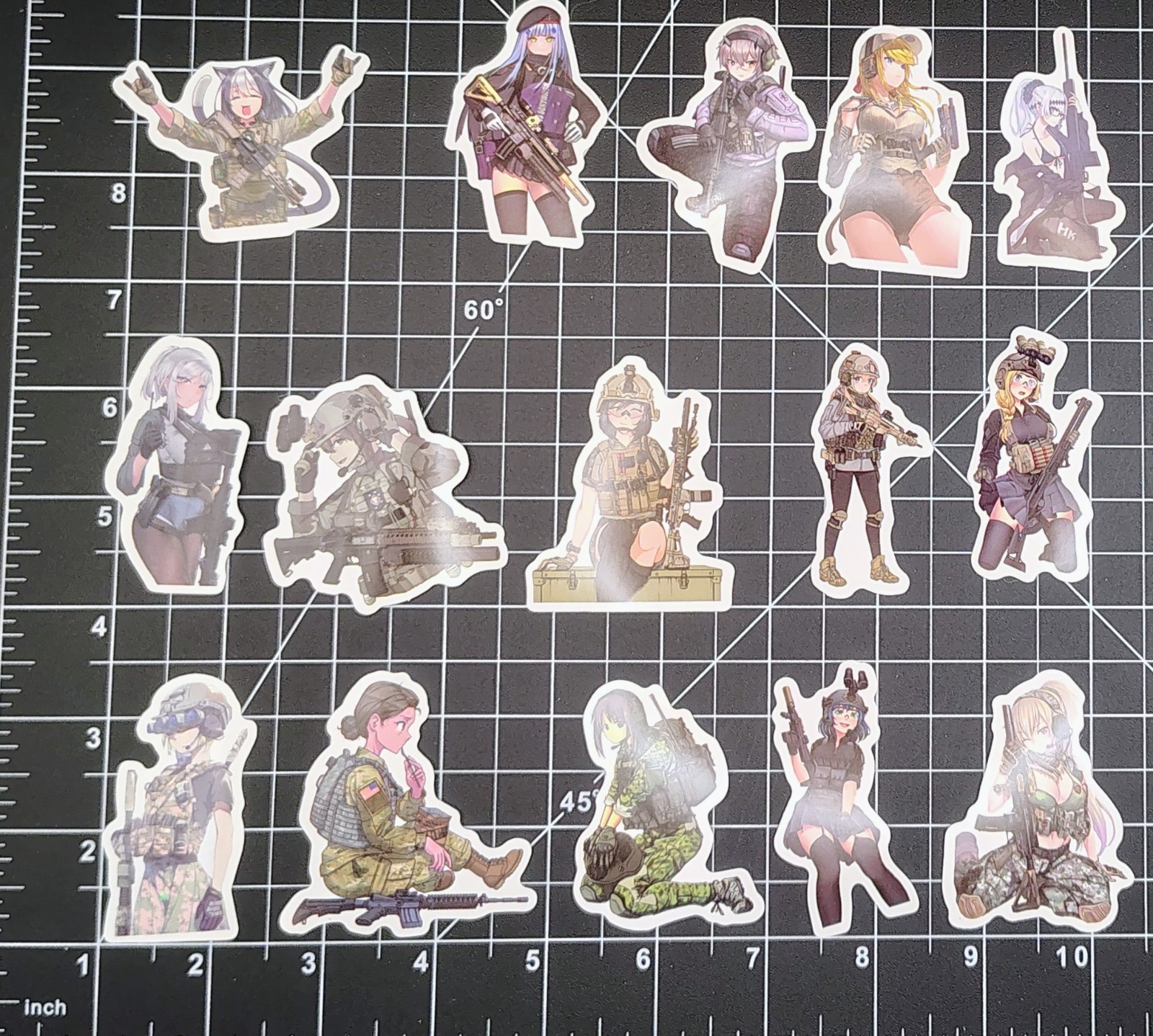 60pc Anime Waifu Military Girls Sticker Lot Women Army Gun Tactical Decals