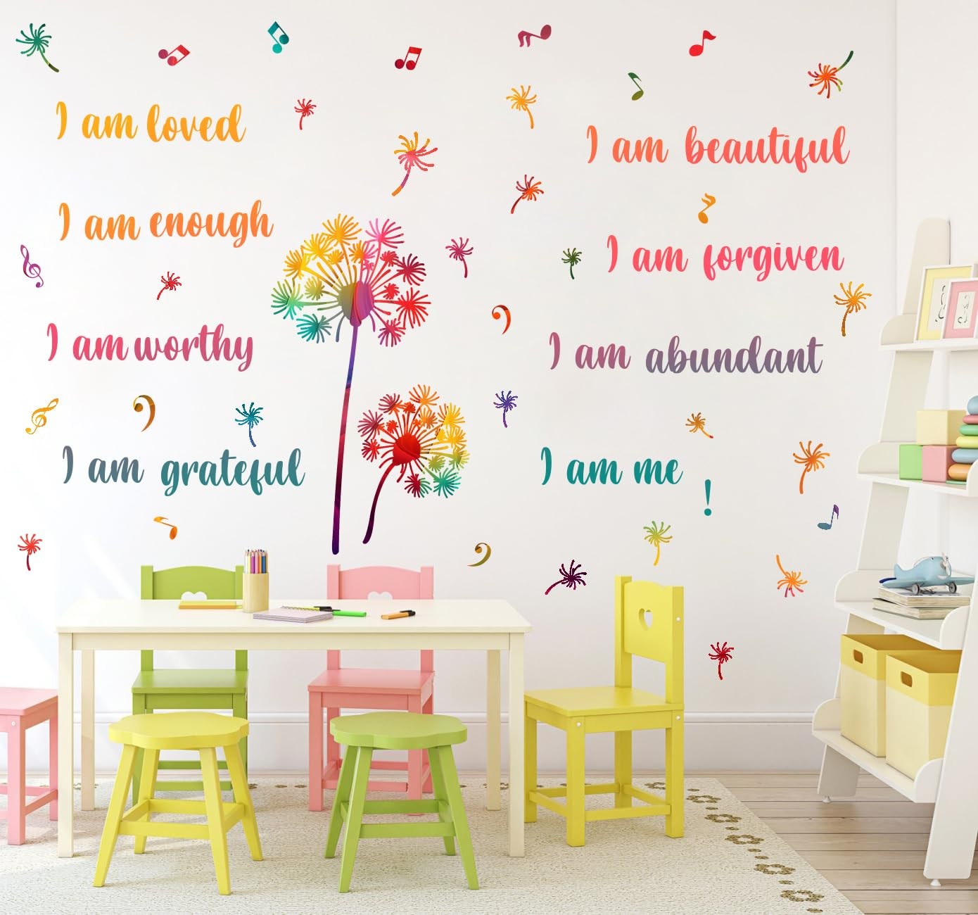 Colorful Dandelion Wall Stickers, Motivational Quote I Am Affirmation Vinyl W…