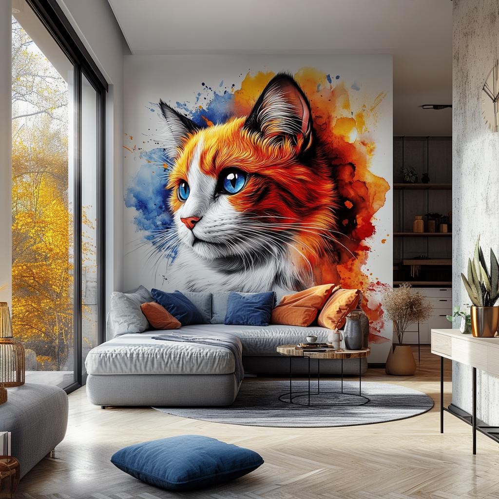 Cat Wall Decal | Blue Eyed Ginger Cat Watercolor Sticker