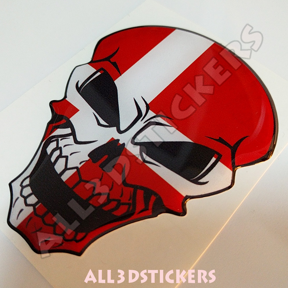 Sticker Flag Denmark Skull Adhesive Decal Resin Domed Car Moto Tablet 3D