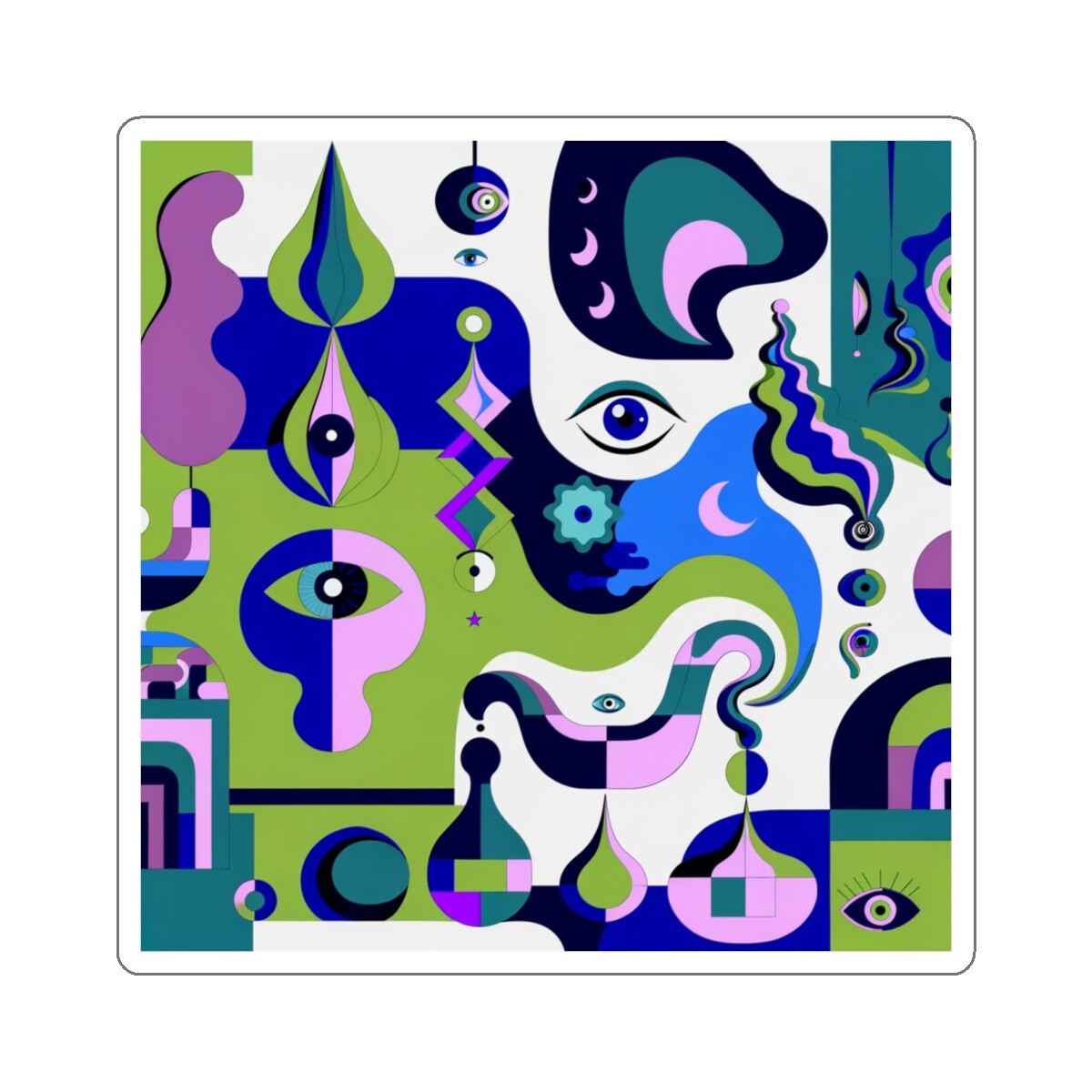 Sticker Surreal Abstract Mid-Century Modern Whimsical Eyes 2×2 3×3 4×4 6×6 Gift