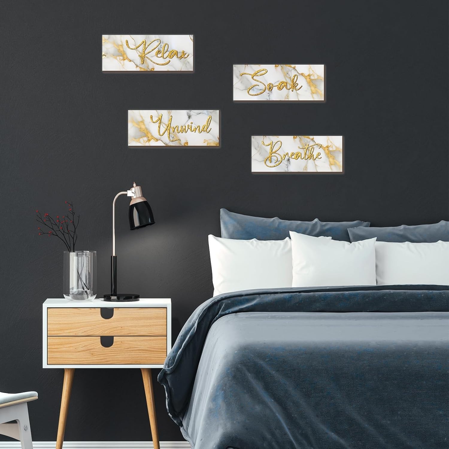 Versatile Wooden Wall Art Set in White Gold – Ideal for Bathroom & Living Spaces