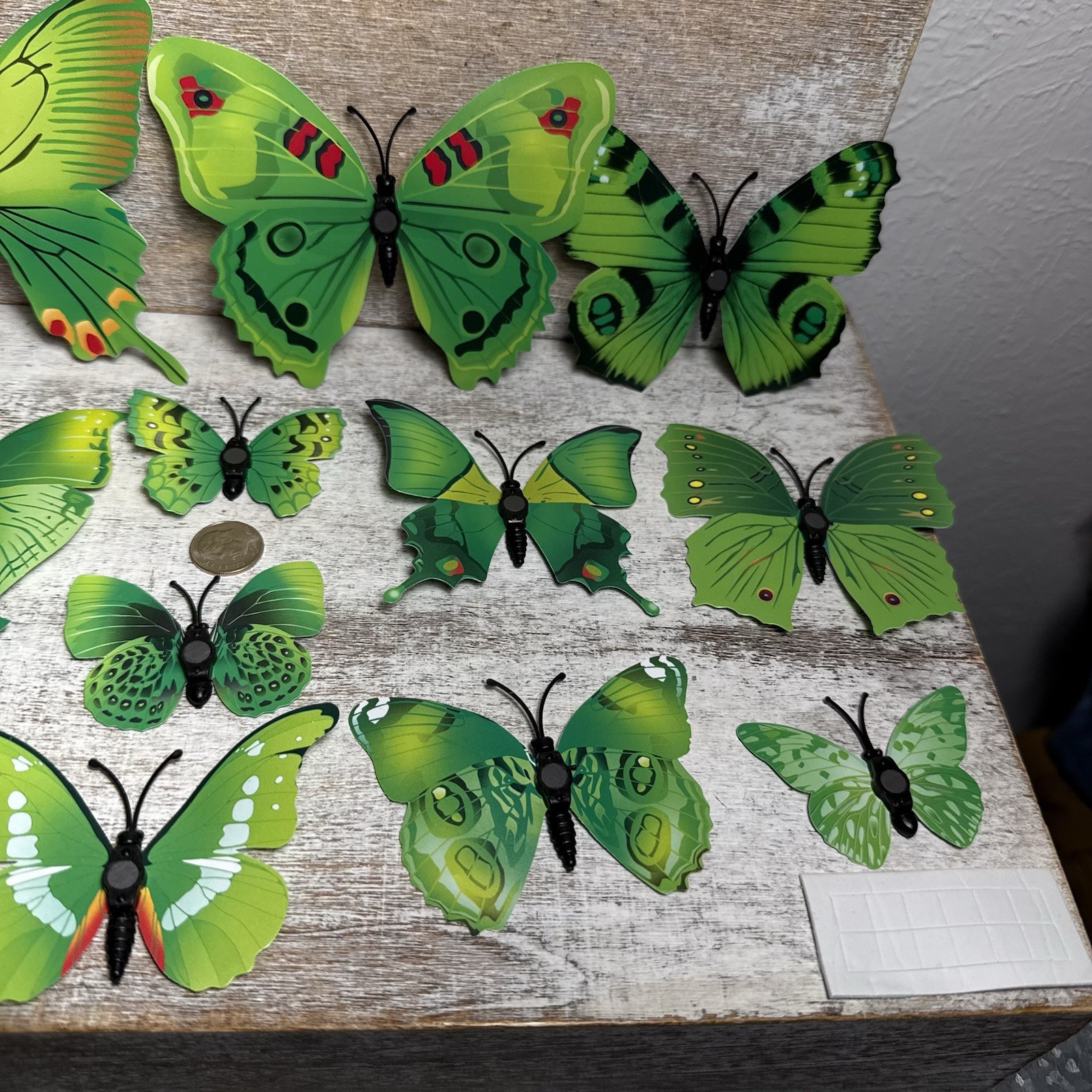 Lot of 12 3D Realistic Butterfly Wall Stickers Different Sizes, Shapes GREEN New