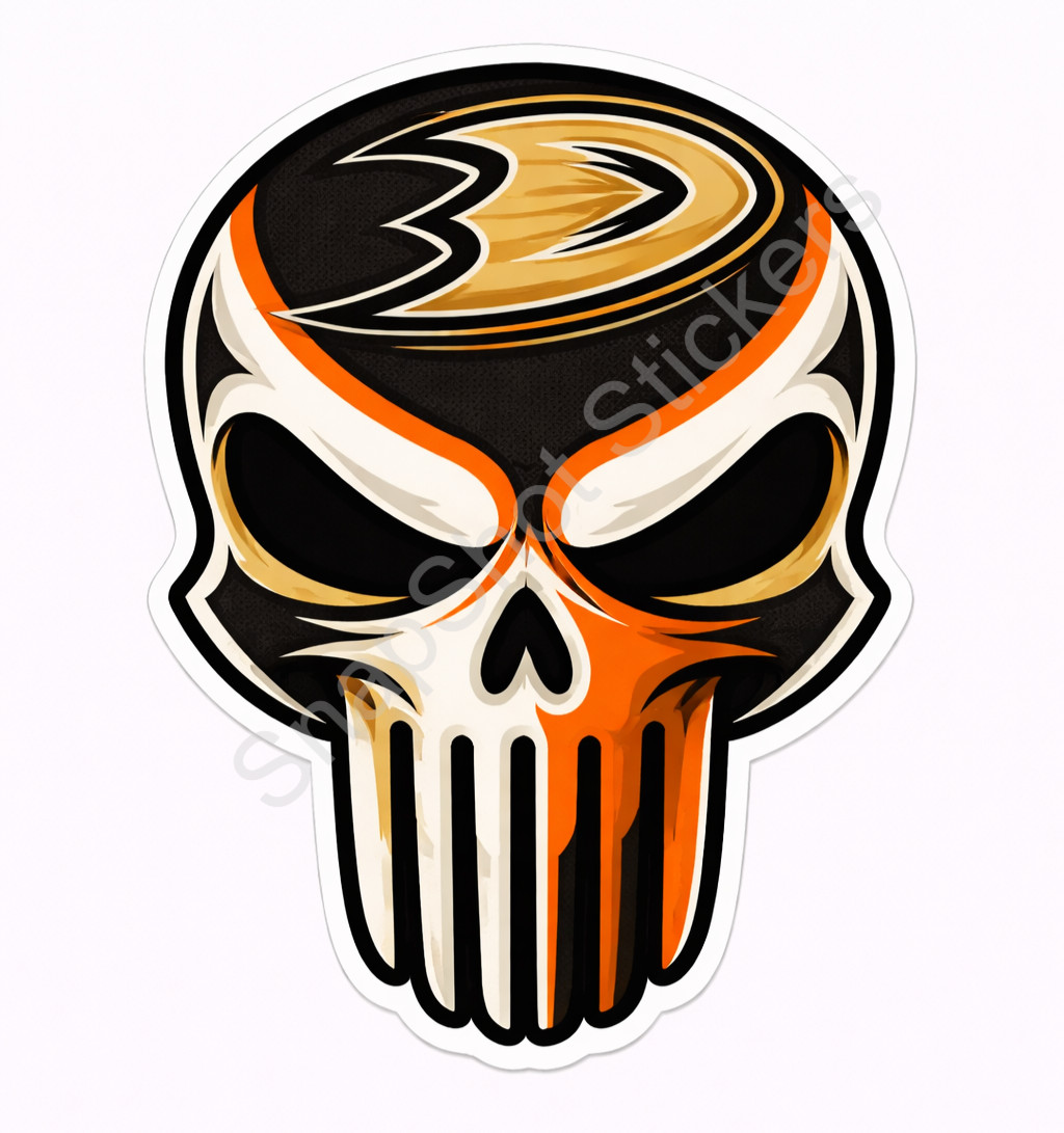 Anaheim Hockey Skull Sticker Decal Orange Black Punisher Style Vinyl Waterproof