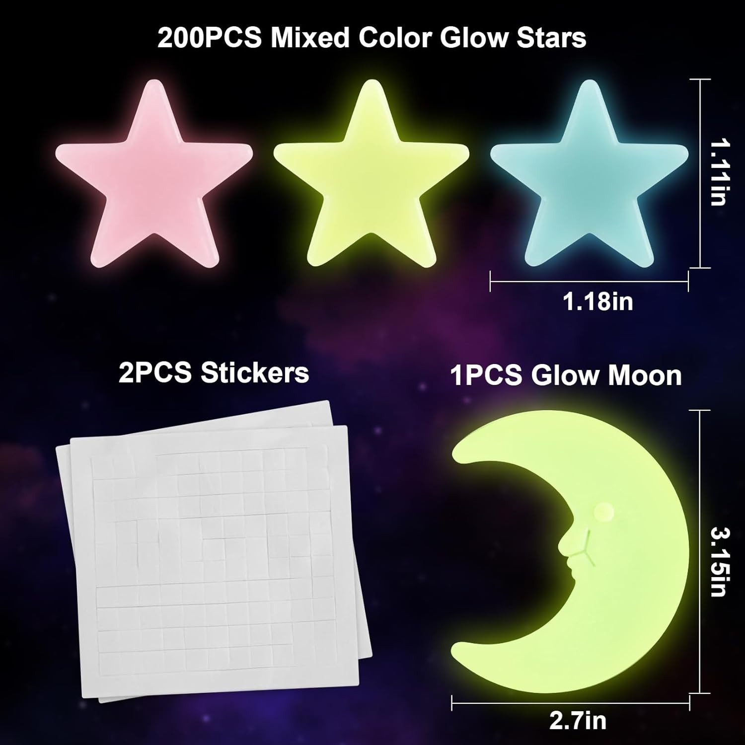 100pcs Glow In The Dark Stars Luminous Wall & Ceiling Star Stickers Home Decor