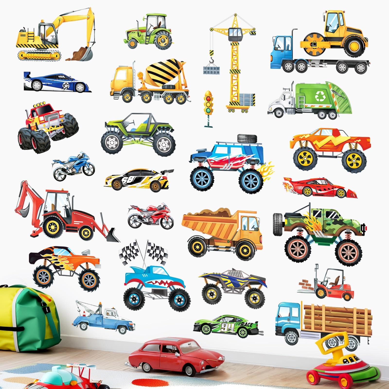Cars Wall Decals Construction Transports Vehicles Racing Cars Wall Stickers B…