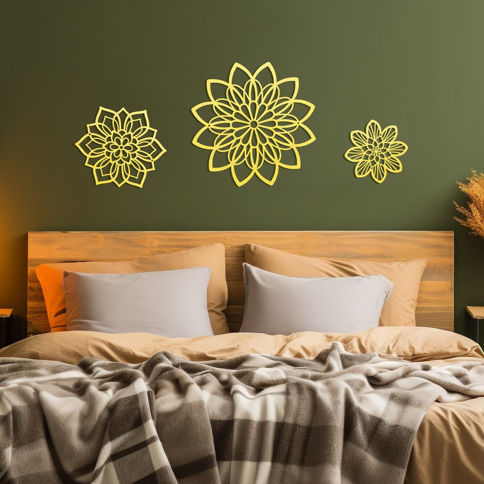 3 Pieces Metal Flowers Wall Decor, Black Wall Decoration Metal, Flower Art Wa…