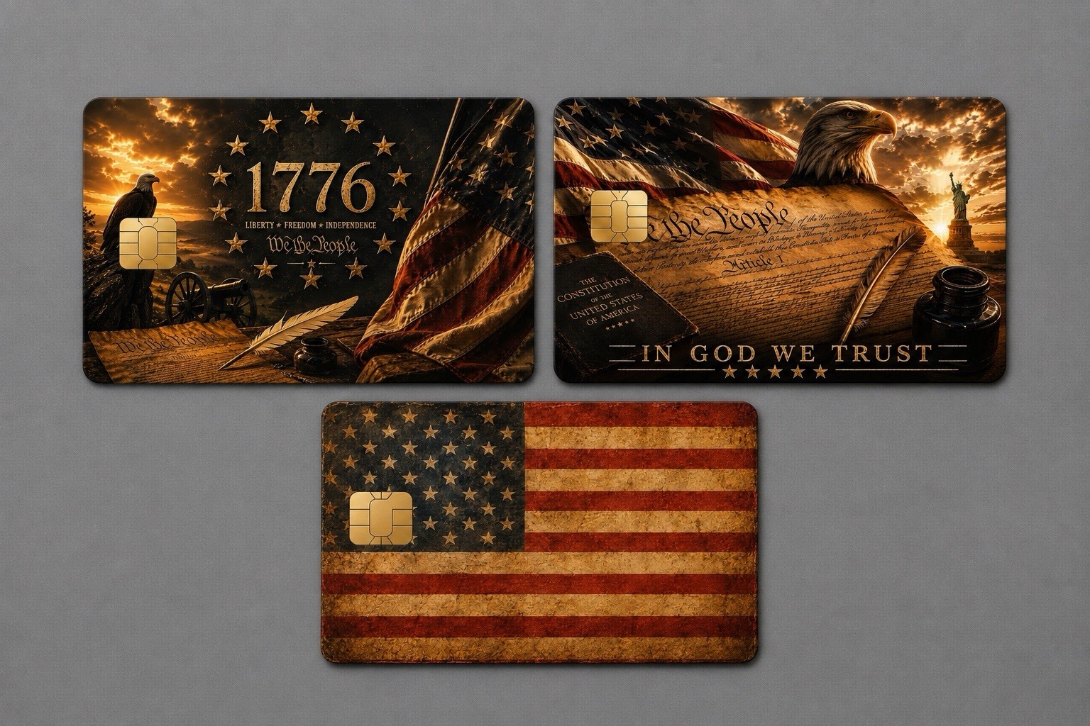 Patriotic Credit Card Skin Sticker Bundle 3 Pack Constitution 1776 American Flag