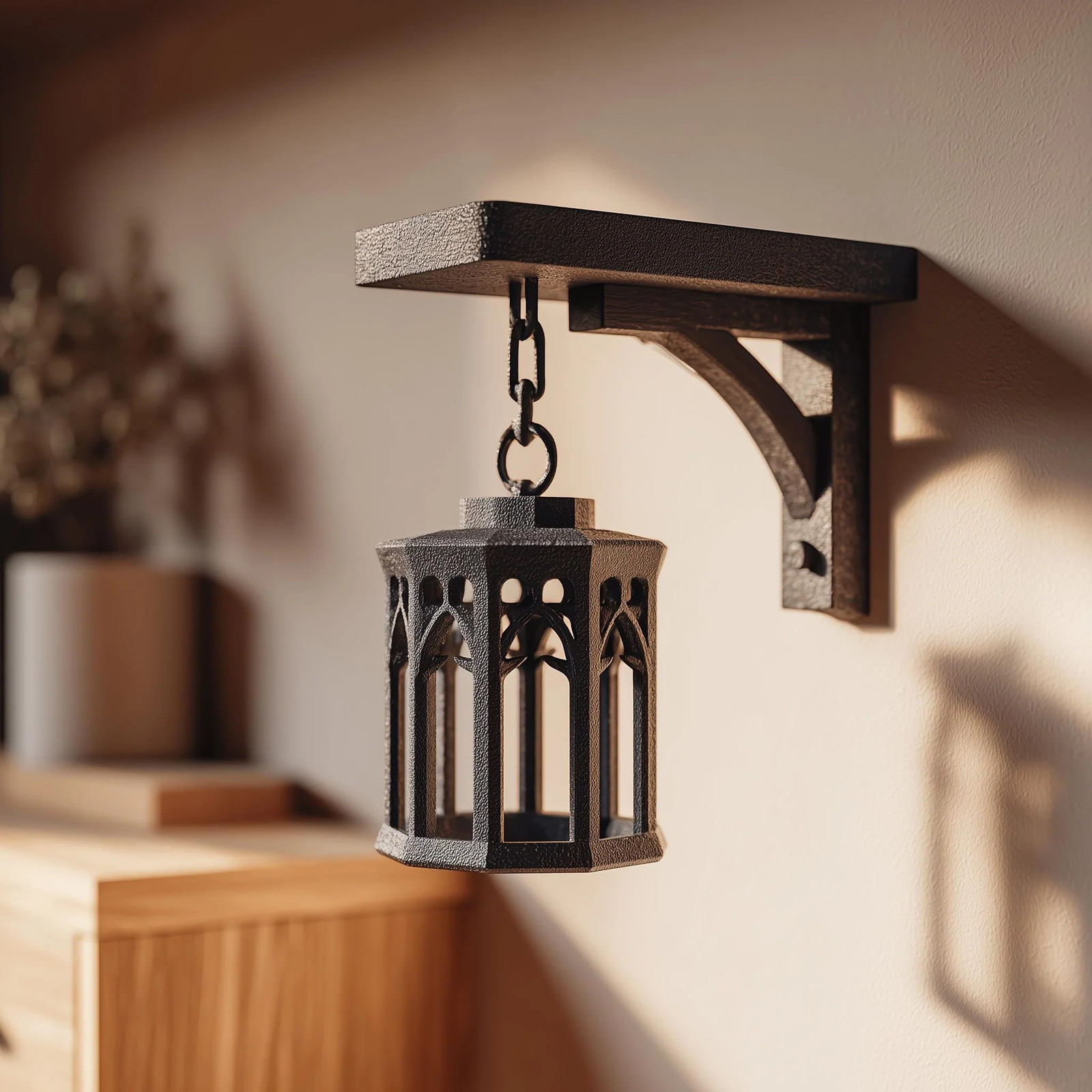 3D Printed Gothic Hanging Wall Decor on Chain | 3D Printed Lantern Style Wall