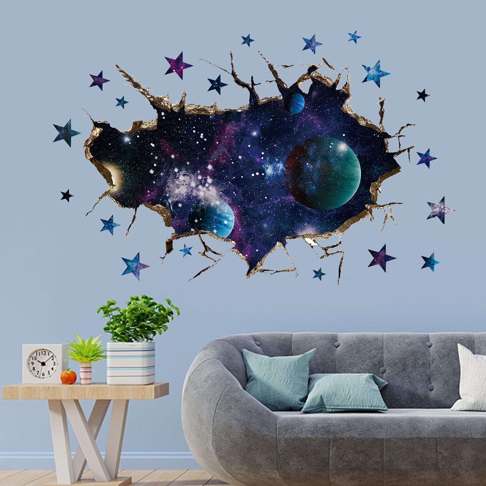 3D Space Galaxy Wall Decor Stickers, Removable Broken Outer Space Planet Waterpr