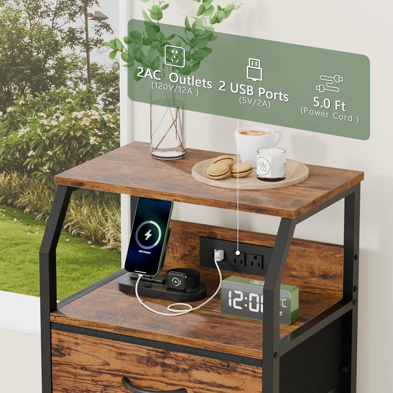 Night Stand with Charging Station, USB Ports and Outlets, 28.3 Inch Tall Beds…