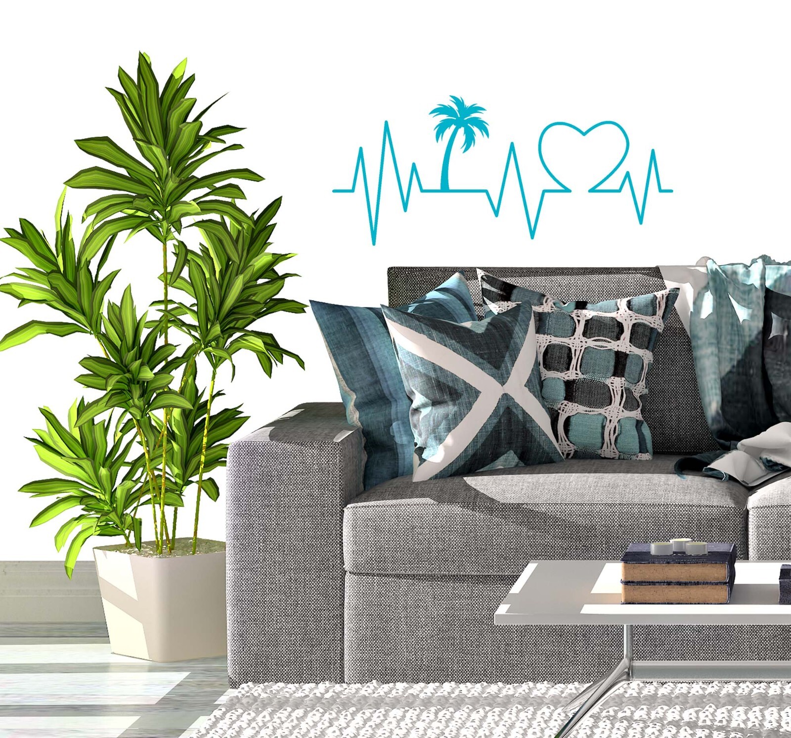 Palm Tree heartbeat lifeline Decal Tropical coastal wall car window glass door