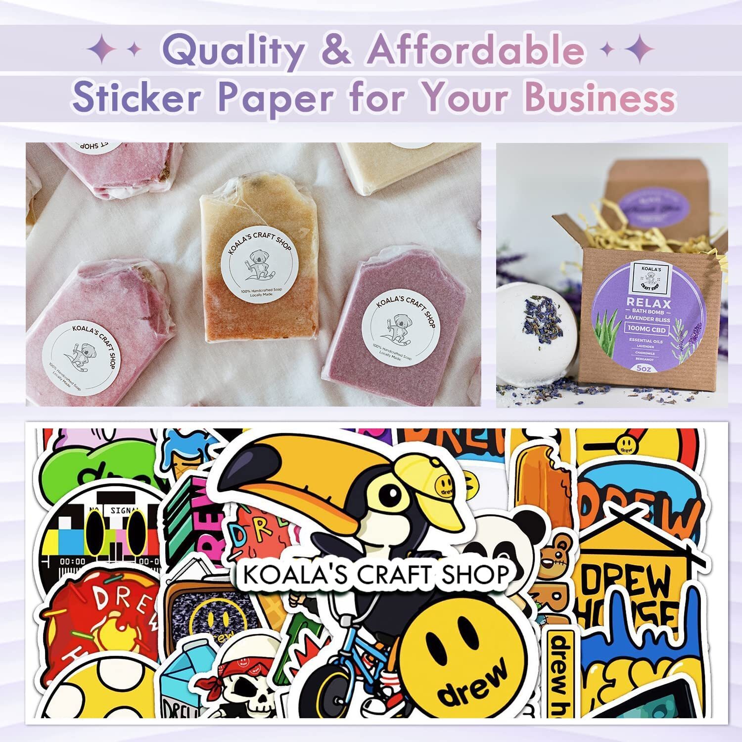 Lot 20-100PK KOALA Printable Vinyl Sticker Paper Waterproof 8.5×14 Glossy White