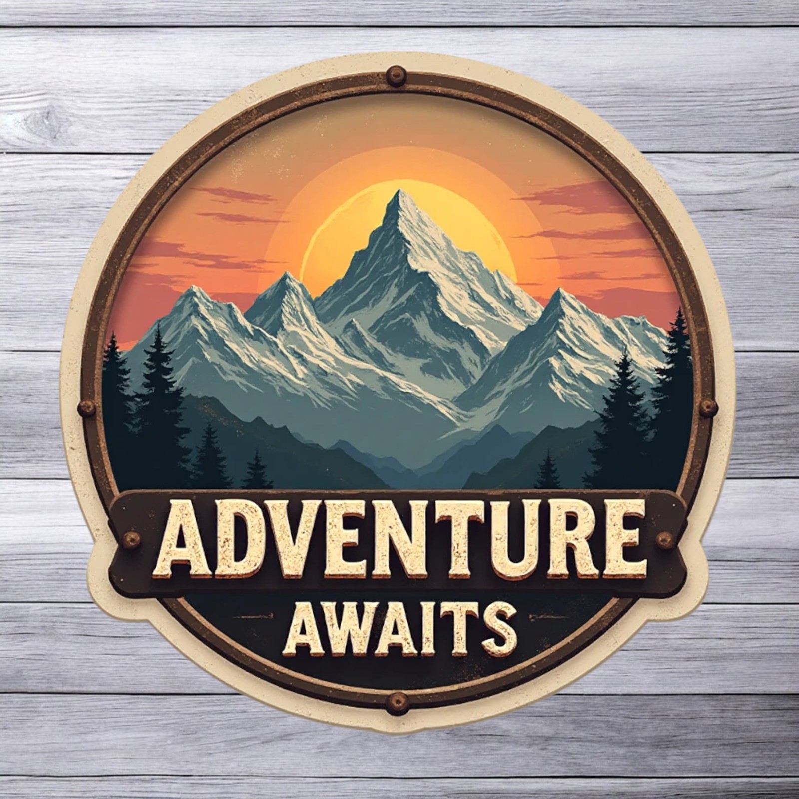 Camping sticker vinyl decal adventure awaits mountains hiking wilderness