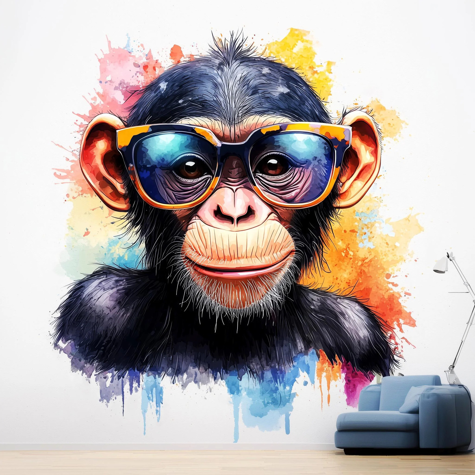 Colorful Baby Chimpanzee Wall Sticker | Cute Animal Decal