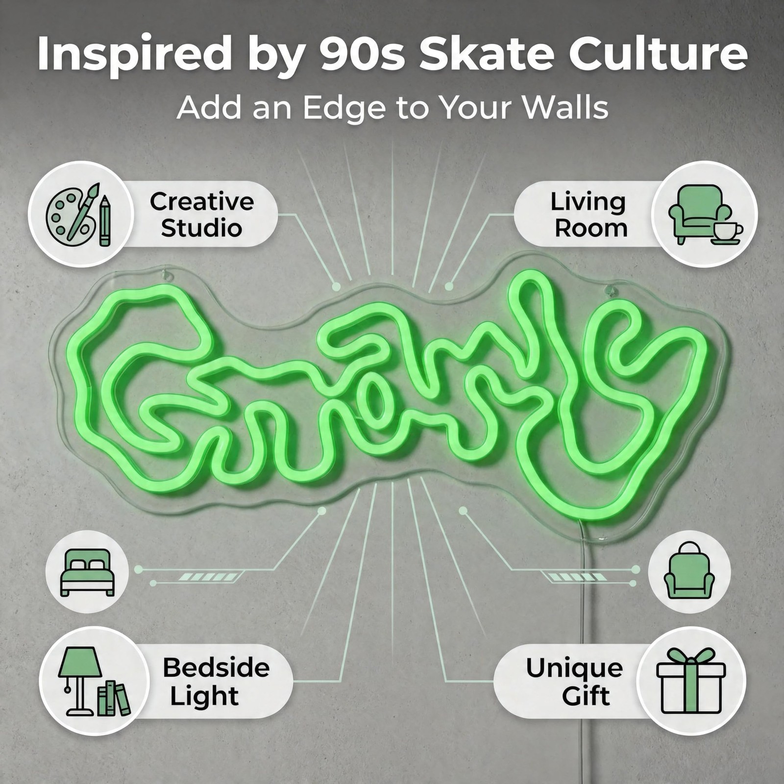 Gnarly Neon Sign, Green LED Wall Art, 16.5×7 Inch, USB Powered, Graffiti Font…