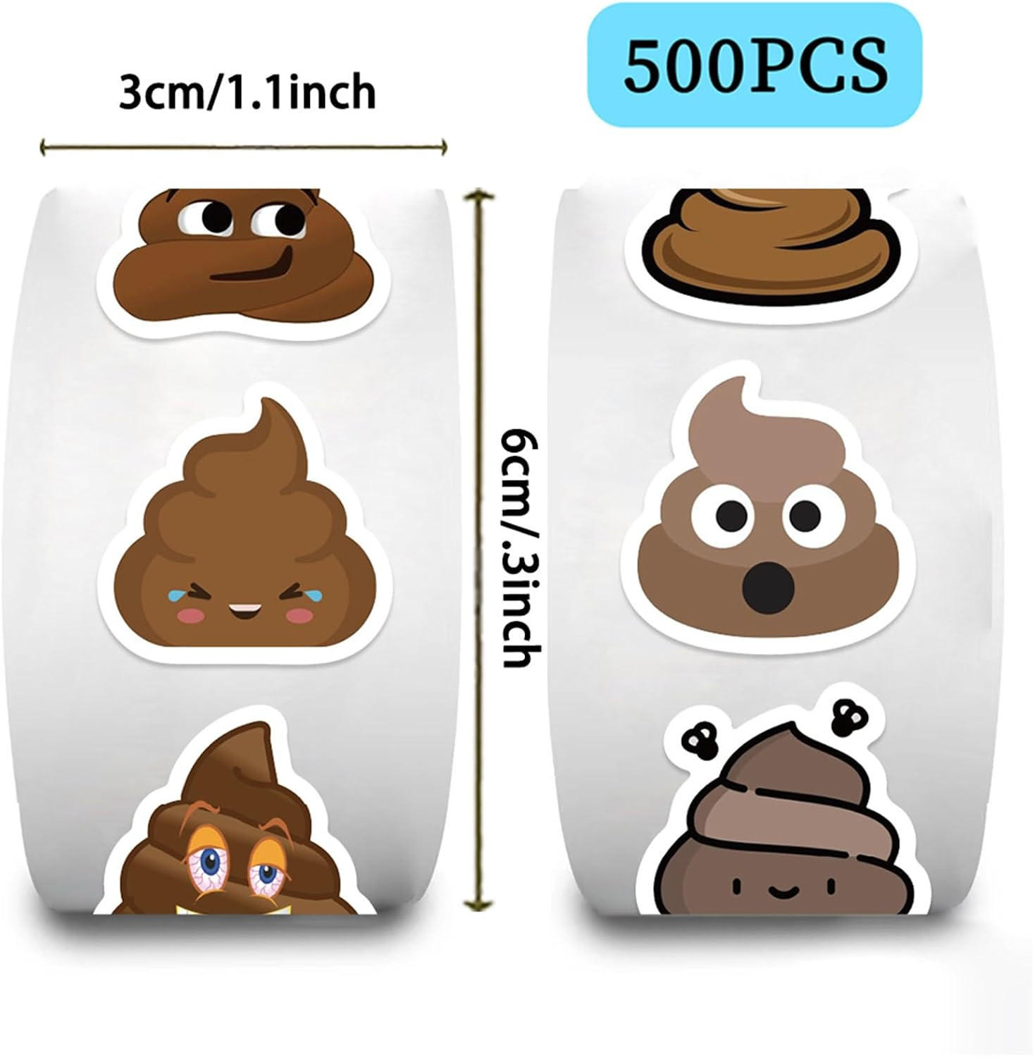 500 Assorted Funny Poop Stickers Roll for Classroom or Home Use