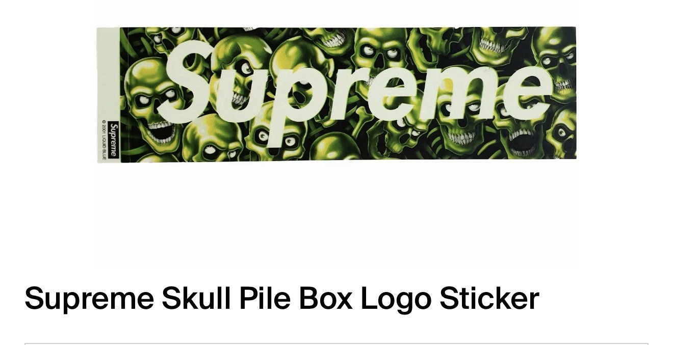 Supreme Skull Pile Box Logo Green Vinyl Sticker Skulls Theme for Door Wall Car