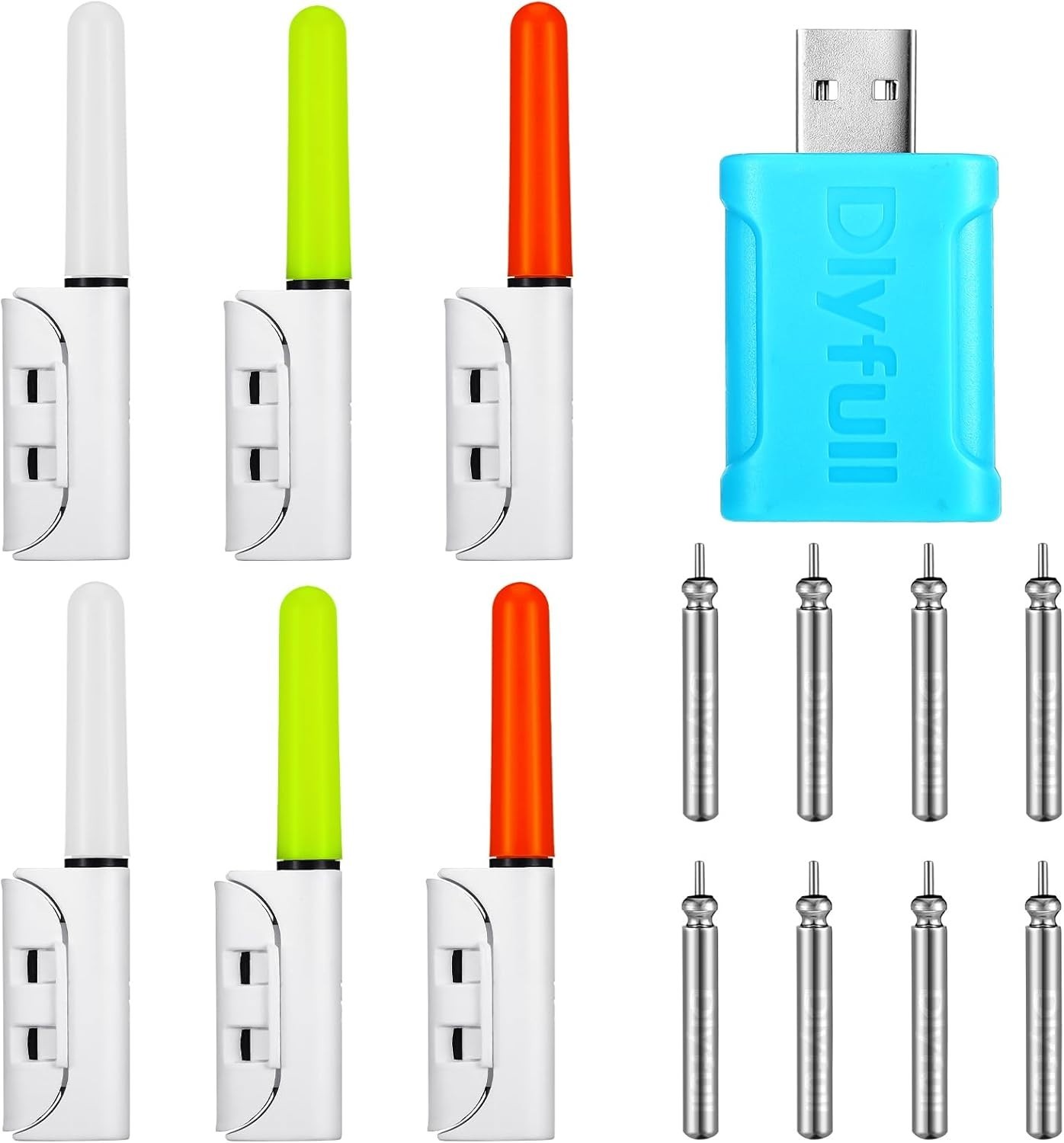 6 Pcs Fishing Glow Stick Pole Lights LED Night Fishing with Batteries & Charger