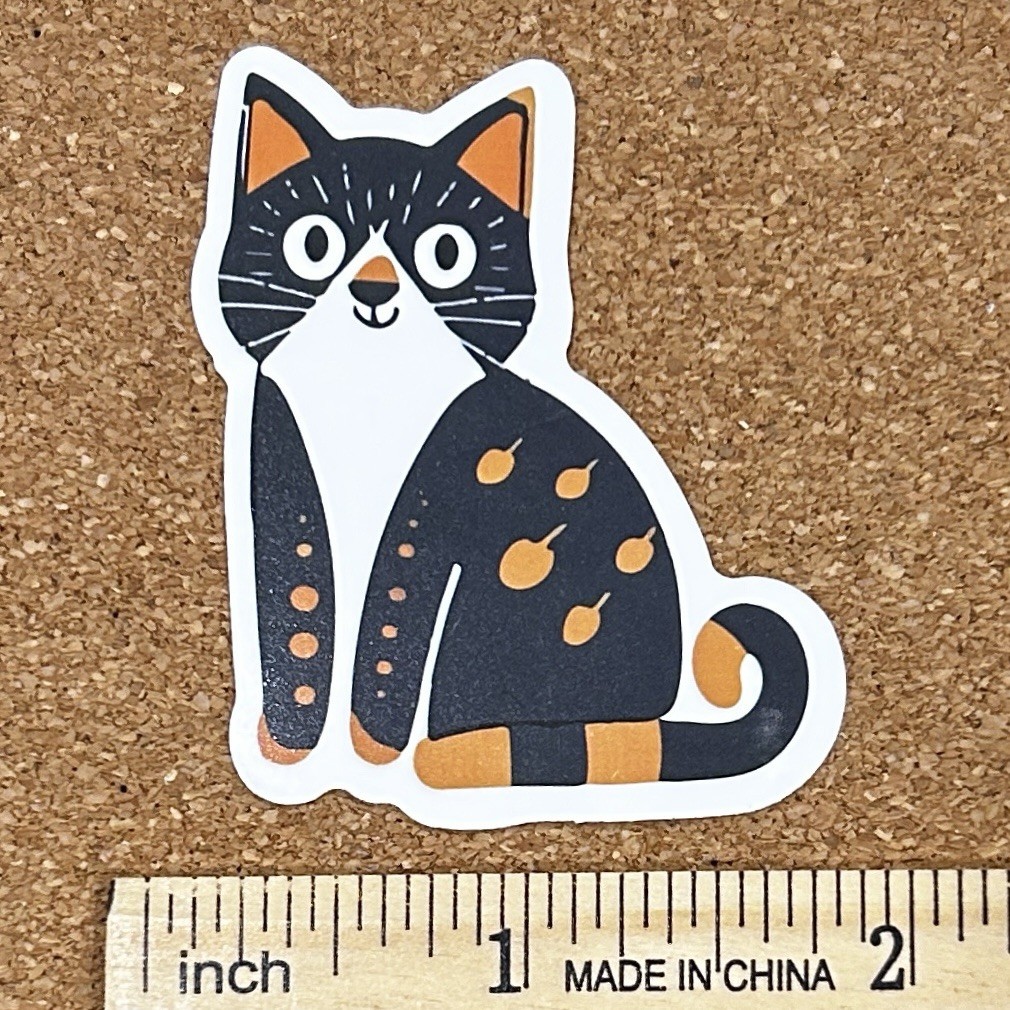 Black Kitty Cat With Orange Stripes Goth Halloween Vinyl Sticker Decal