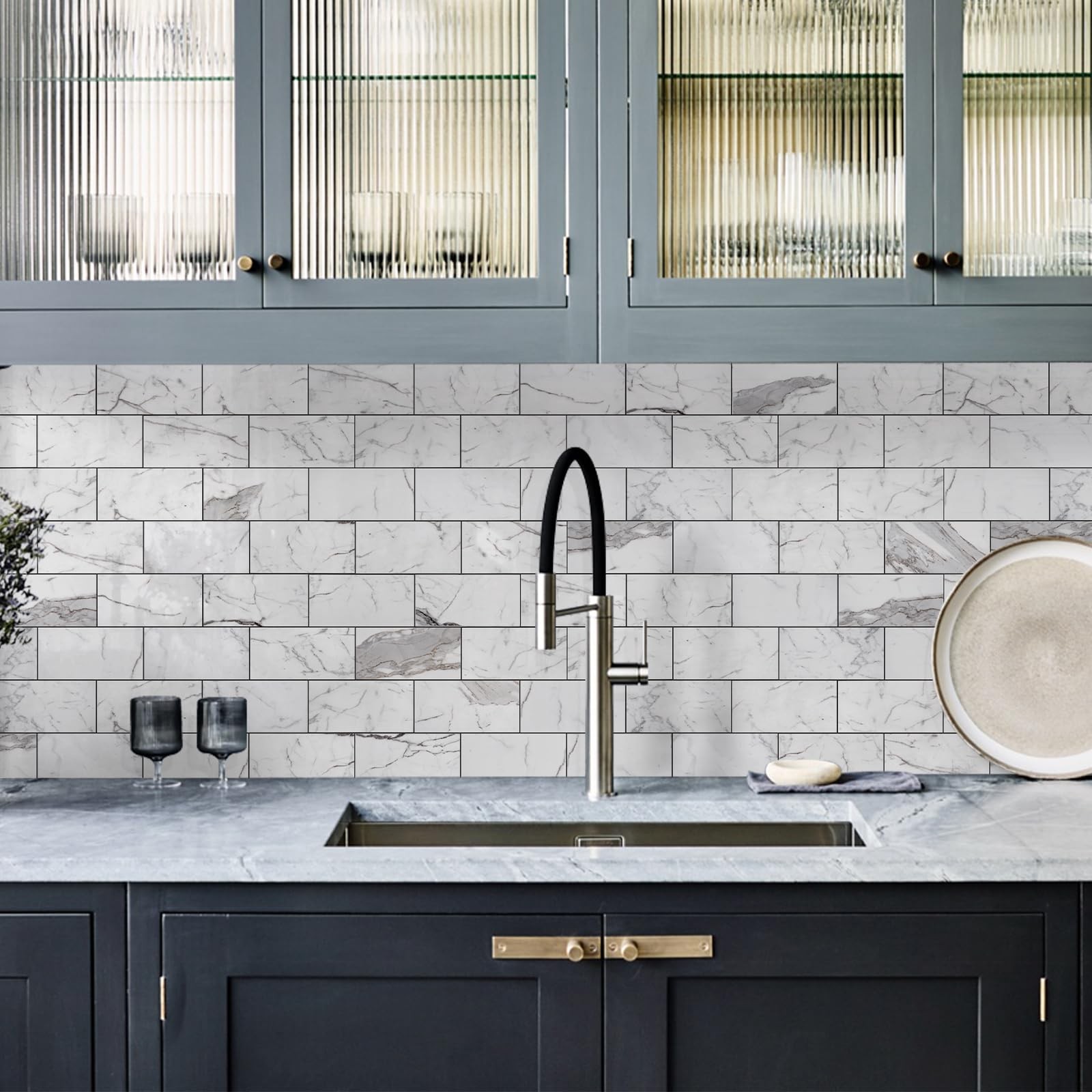100Piece Glossy Statury White Peel and Stick Backsplash Tile,3"x6" PVC Subw…