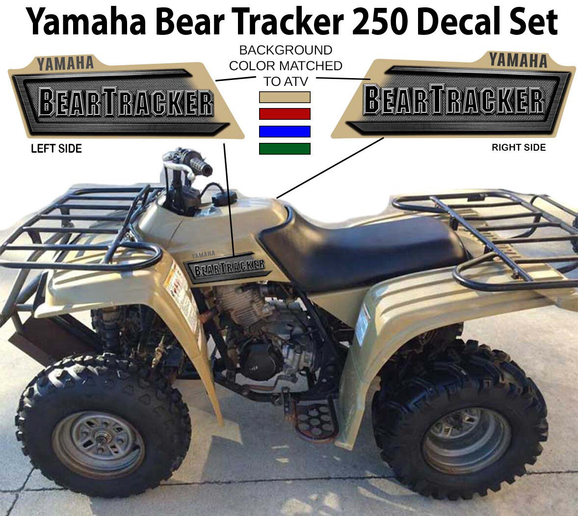 Yamaha Bear Tracker 250 OEM Tank Side Decal Emblem Sticker Graphic Set Kit 2×4
