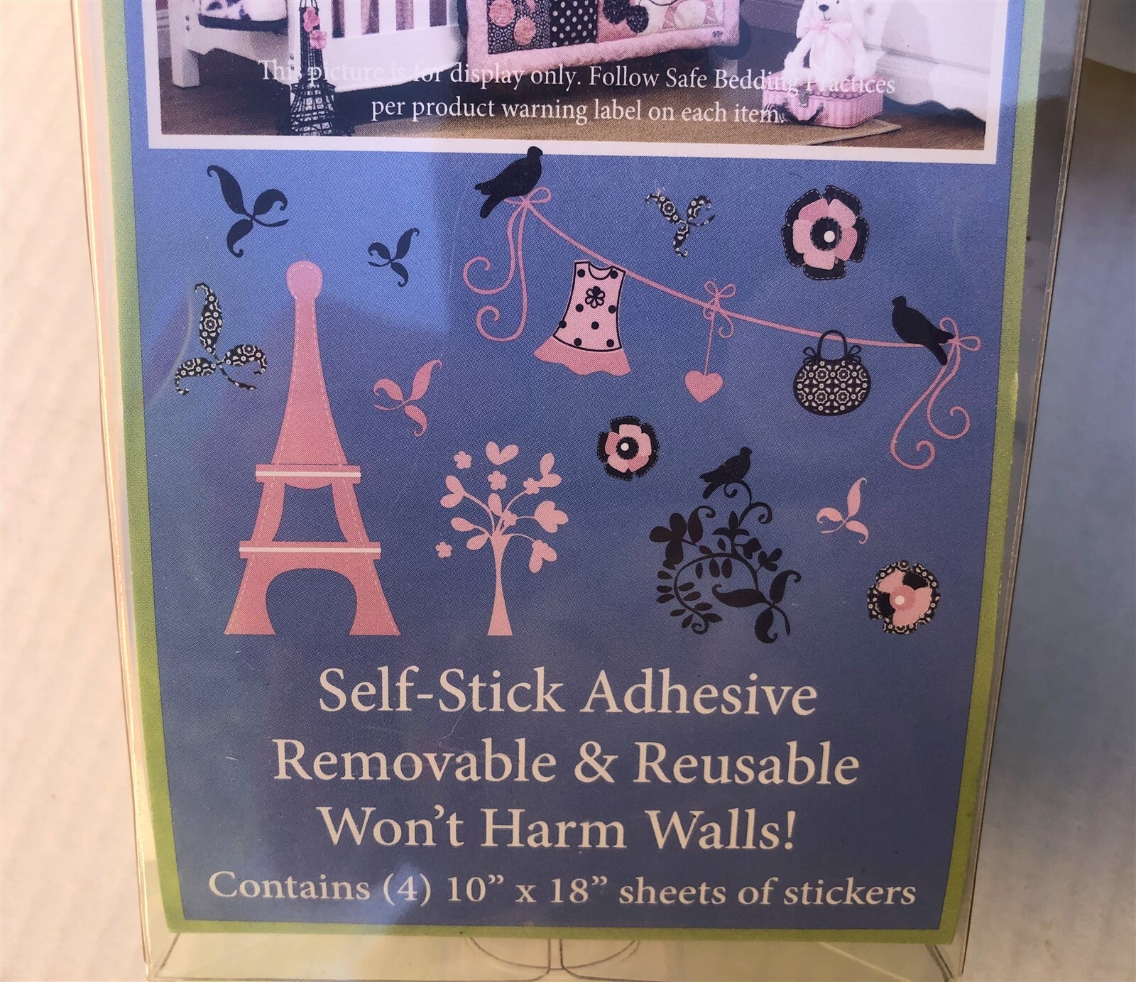 CoCaLo MADISON Wall Decals Pink Blue Girl Nursery Paris Eiffel Tower Birds Dress